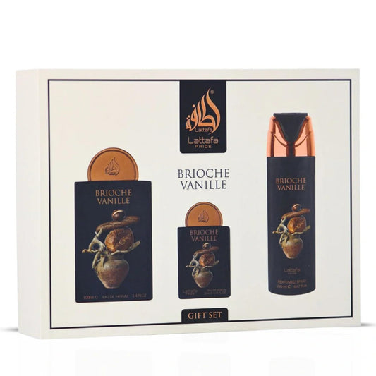 Lattafa Brioche Vanille Eau de Parfum gift set for men and women
