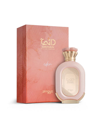 Afnan Zimaya Daiman Eden Women perfume bottle and packaging on a white background