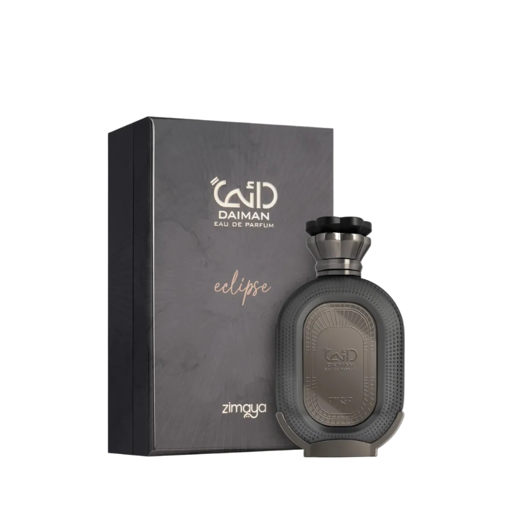 Afnan Zimgya Daiman Eclipse perfume bottle and packaging on a white background