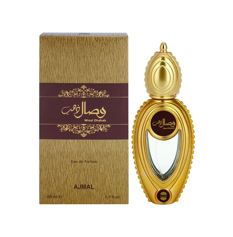 Ajmal Wisal Dhaha perfume bottle and packaging on a white background