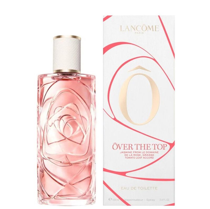 Lancome Over the Top perfume bottle and packaging on a white background