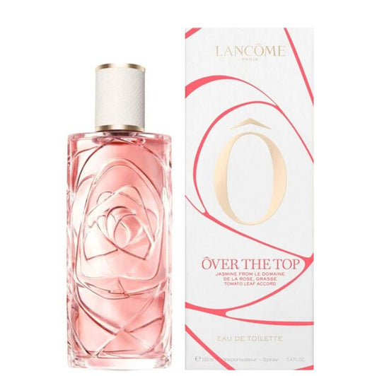 Lancome Over the Top perfume bottle and packaging on a white background