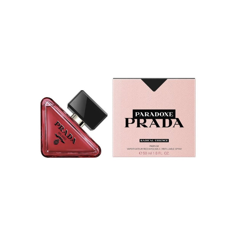 Prada Paradoxe perfume bottle and packaging on a white background