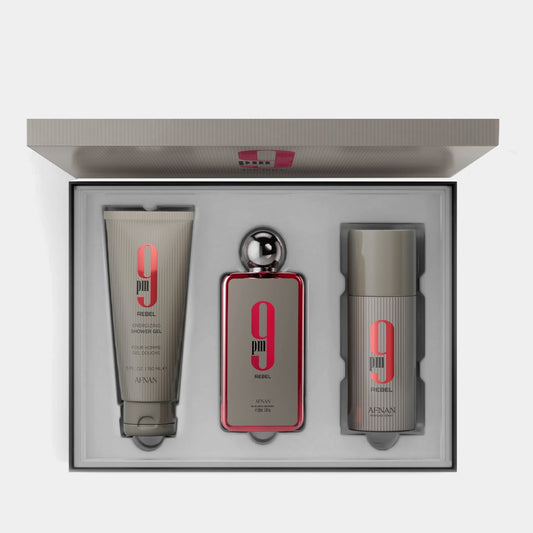 Afnan 9PM Rebel 3-piece gift set with Eau de Parfum, deodorant and shower gel