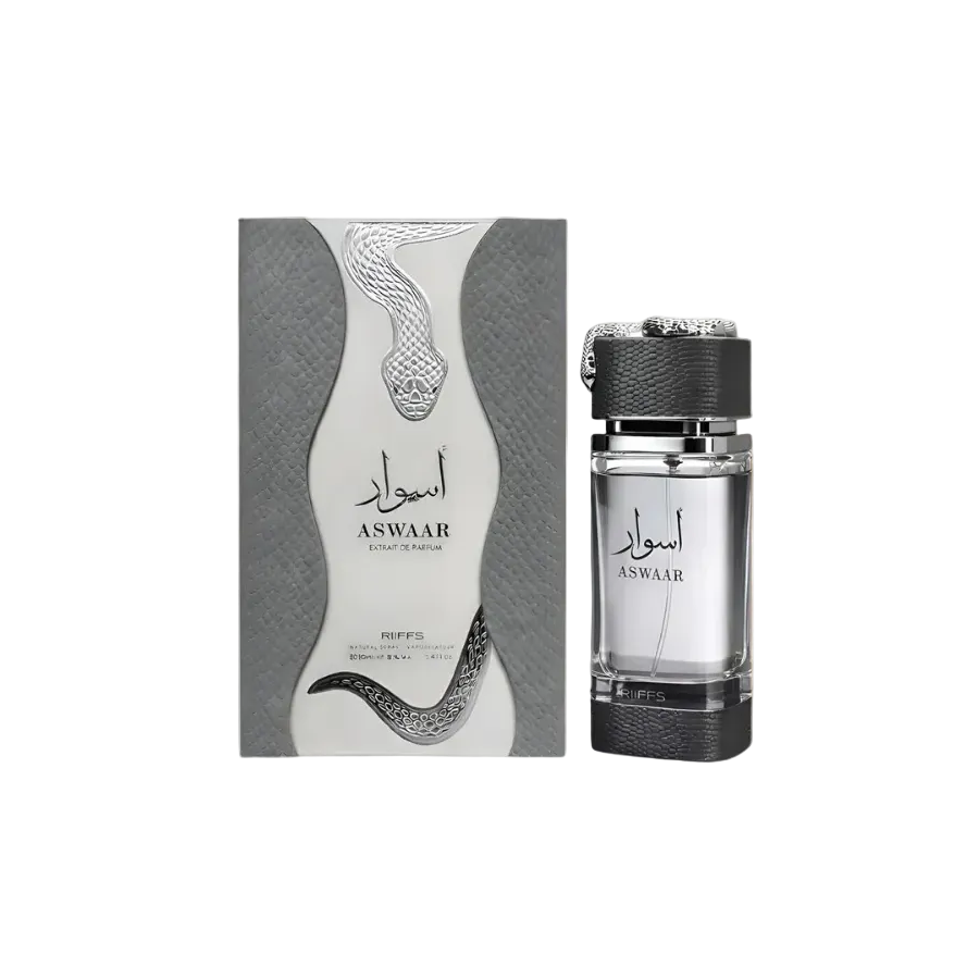 Riiffs Aswaar perfume bottle and packaging on a white background