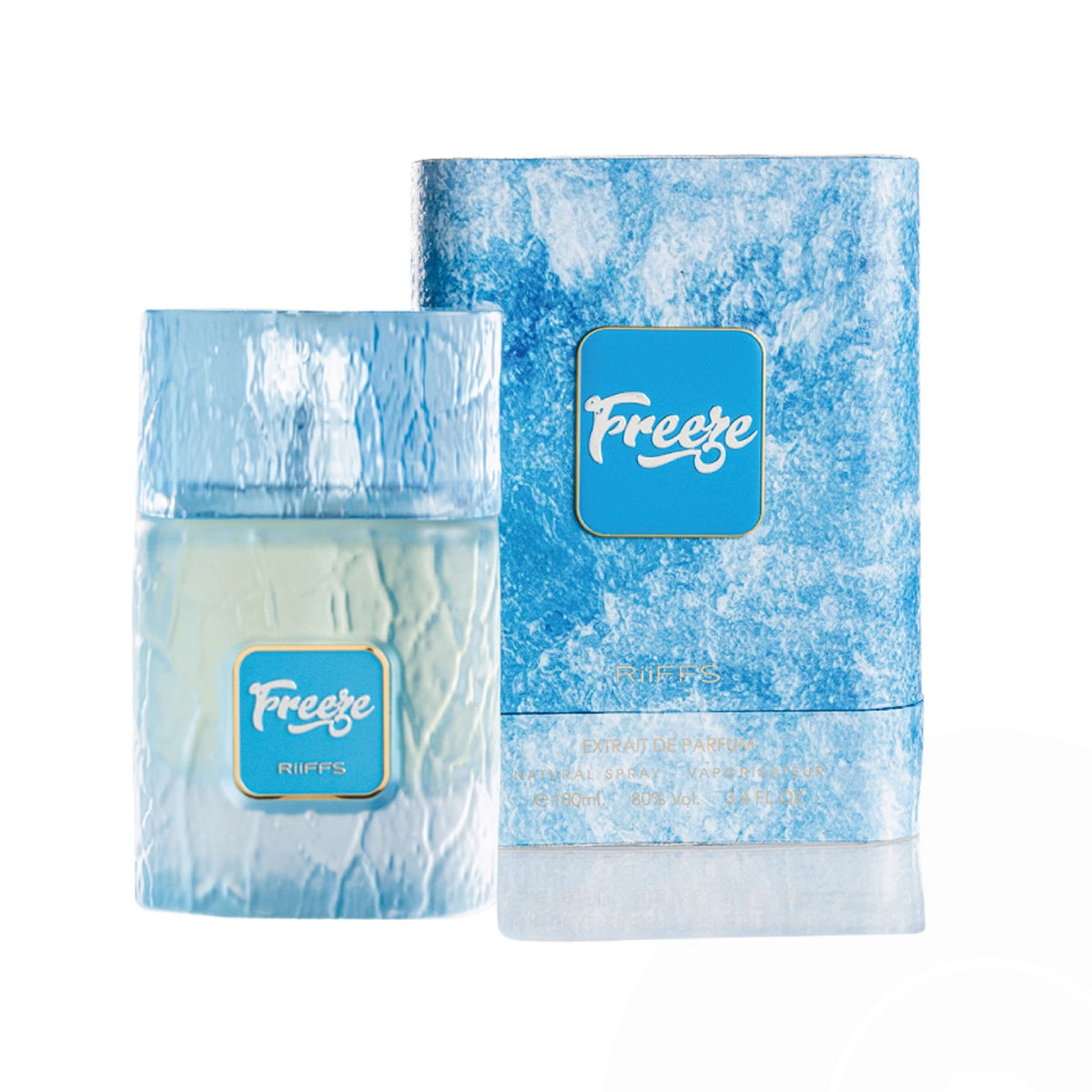 Riiffs freeze unisex perfume bottle and packaging box